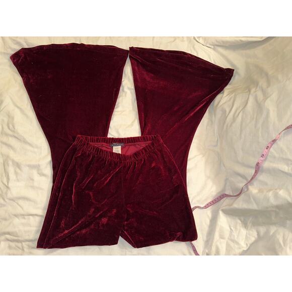 BURGUNDY STRETCH VELVET BELL BOTTOMS FLARES S - Picture 2 of 6